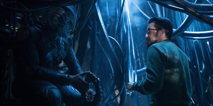 Left to right: Idris Elba and Director Justin Lin on the set of Star Trek Beyond from Paramount Pictures, Skydance, Bad Robot, Sneaky Shark and Perfect Storm Entertainment