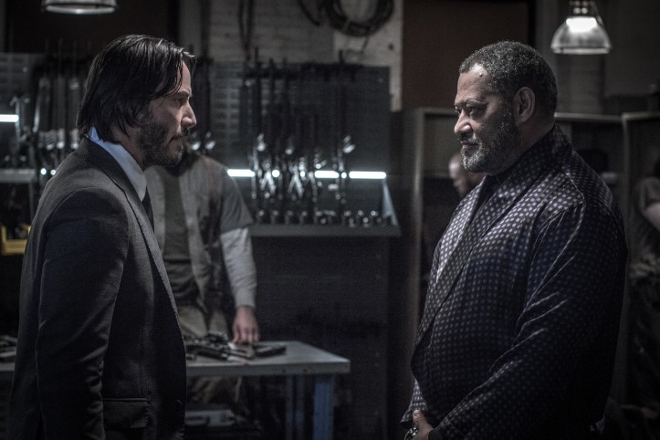 Reconstitution de ligue dissoute John Wick (Keanu Reeves) et Morph..The Bowery King (Lawrence Fishburne)