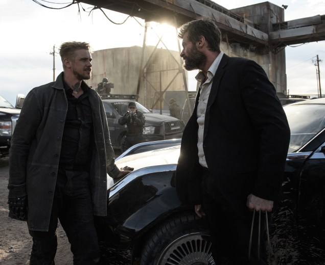 DF-13843_RV2_CROP - Pierce (Boyd Holbrook) and Logan (Hugh Jackman) face off. Photo Credit: Ben Rothstein.